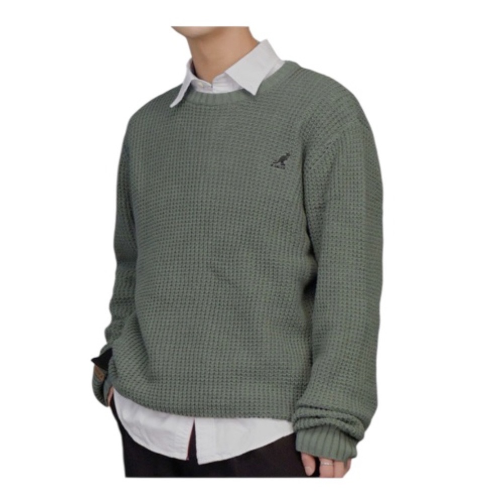 Kangol K9824 Combed Cotton Waffle Knit Crewneck Sweater MEDIUM Sage Green EUC!
